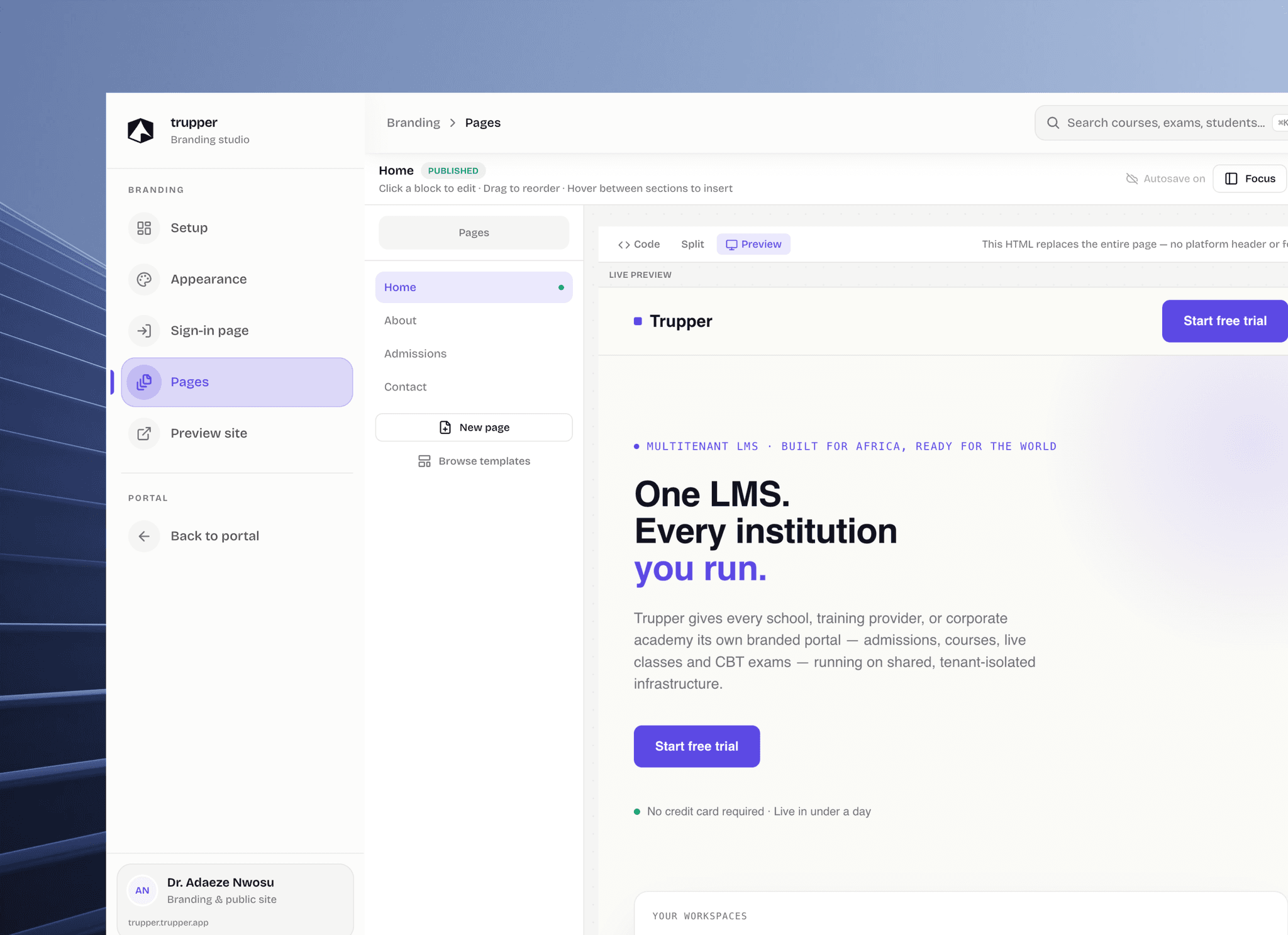 Customizable LMS platform